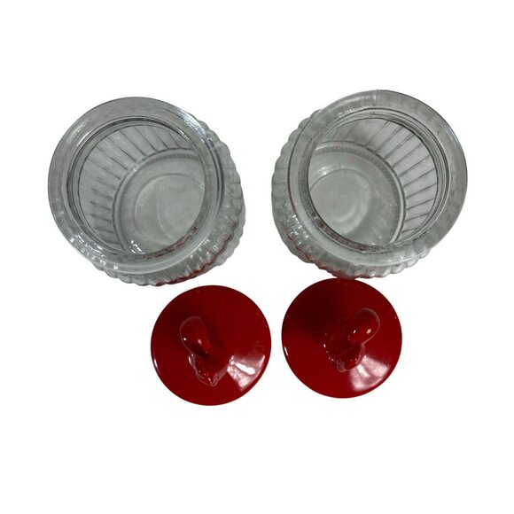 Rustic Red Rooster Glass Jars Set of 2 Ribbed Airtight Lid Farmhouse Kitchen VTG - Picture 13 of 14